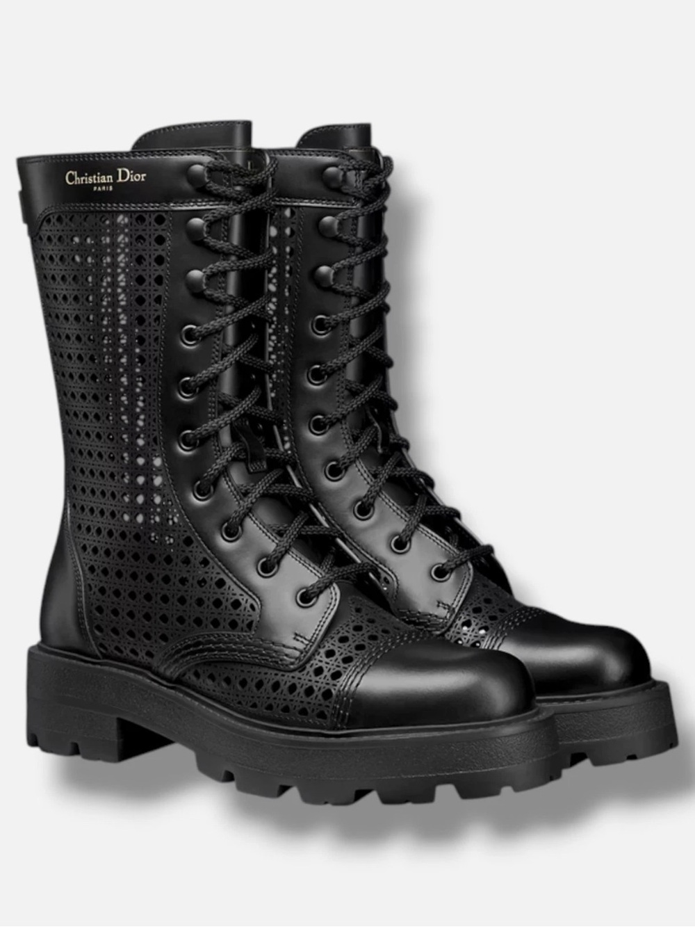 Dior Black Perforated Lace-Up Combat Boots